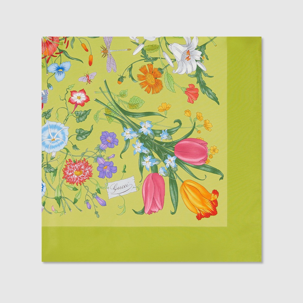 GUCCI 花と鳥 プリント シルクスカーフ GUCCI 花と鳥 プリント シルクスカーフ