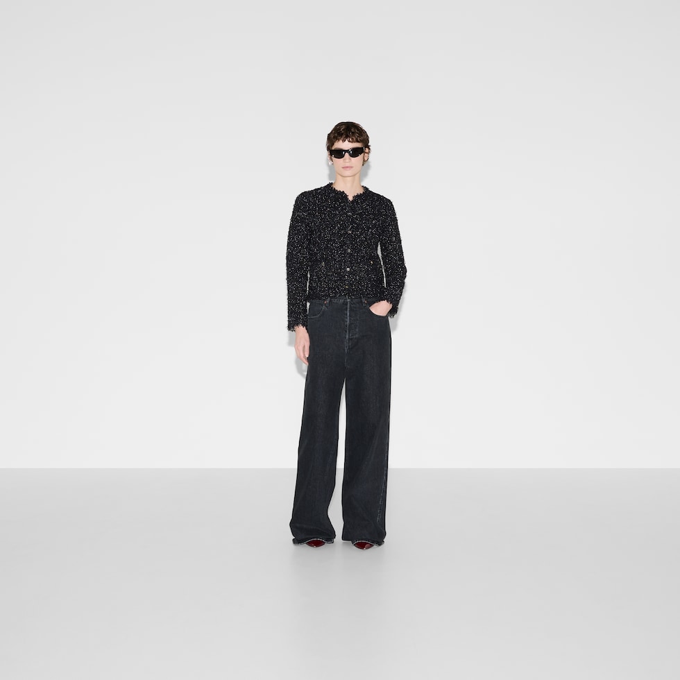 【関税&送料込】Gucci Wide Leg Denim Trousers Denim pant with cuffs in dark blue | GUCCI® US