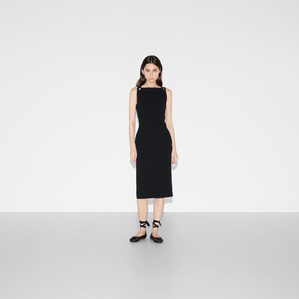 ワンピース Gucci Black Crepe Dress Gucci Black Stretch Crepe Dress with Leather Cuffs and