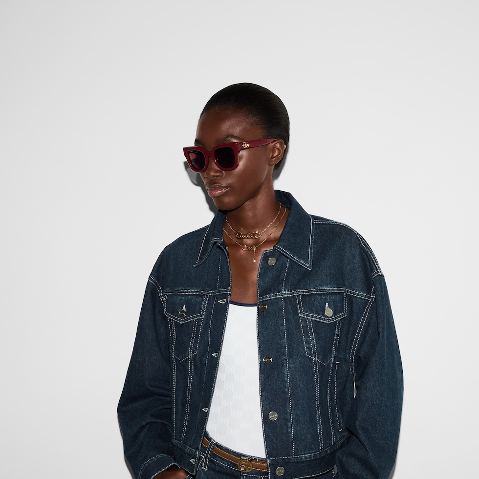 Round frame sunglasses in Gucci Rosso Ancora red | GUCCI® US