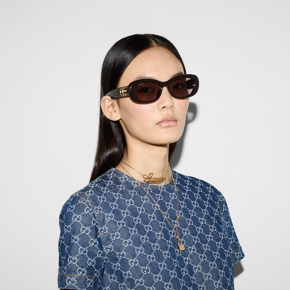 Low nose bridge oval sunglasses in brown | GUCCI® SG