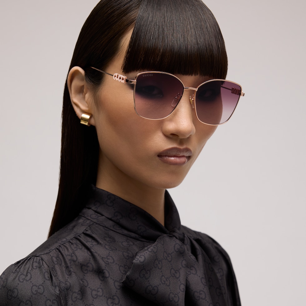 Low nose bridge fit butterfly sunglasses in rose gold-toned  display picture 1