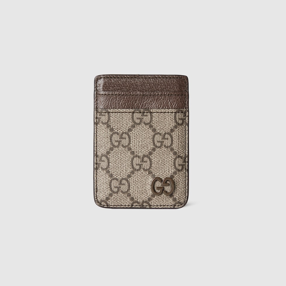 【GUCCI】 バイカラーマグネットカードケース Bi-colour magnetic card case in beige and dark brown Supreme