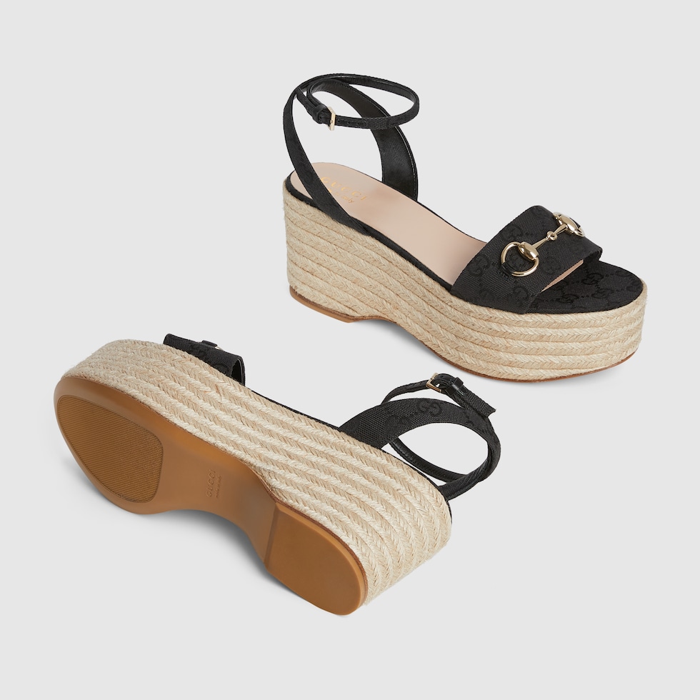 Women's espadrille with Horsebit in black Original GG canvas Women's espadrille with Horsebit in black Original GG canvas