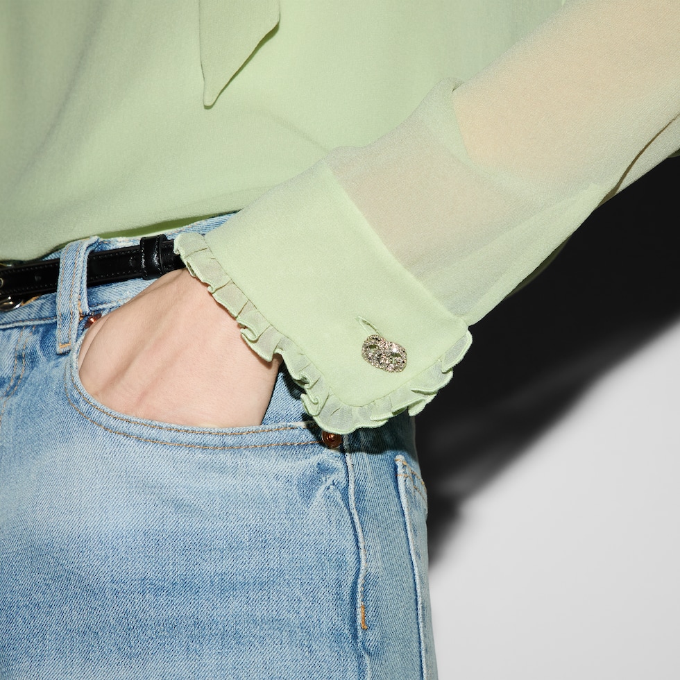 Silk georgette top in pale mint green | GUCCI® US