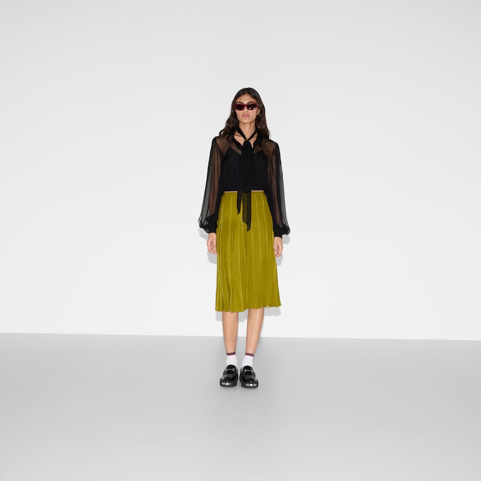 Chain and belt silk jacquard skirt in green | GUCCI® US Chain and belt silk jacquard skirt in green | GUCCI® US