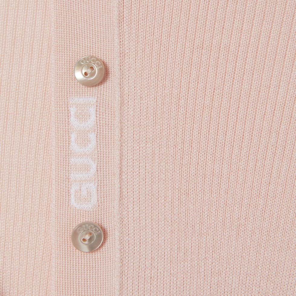 Cashmere and silk polo top with Web in pale pink | GUCCI® US