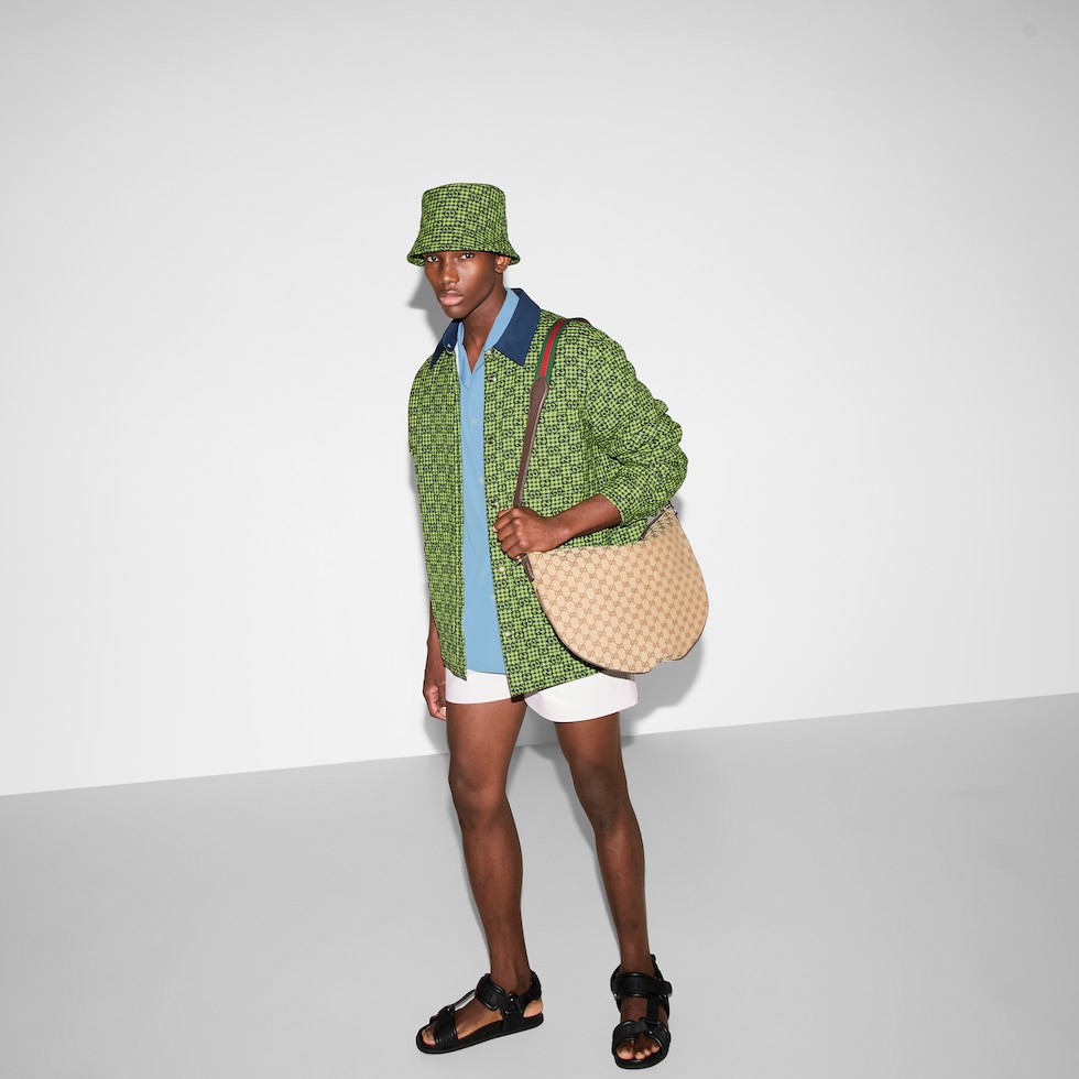 GG gingham cotton wool jacket in green and blue | GUCCI® US