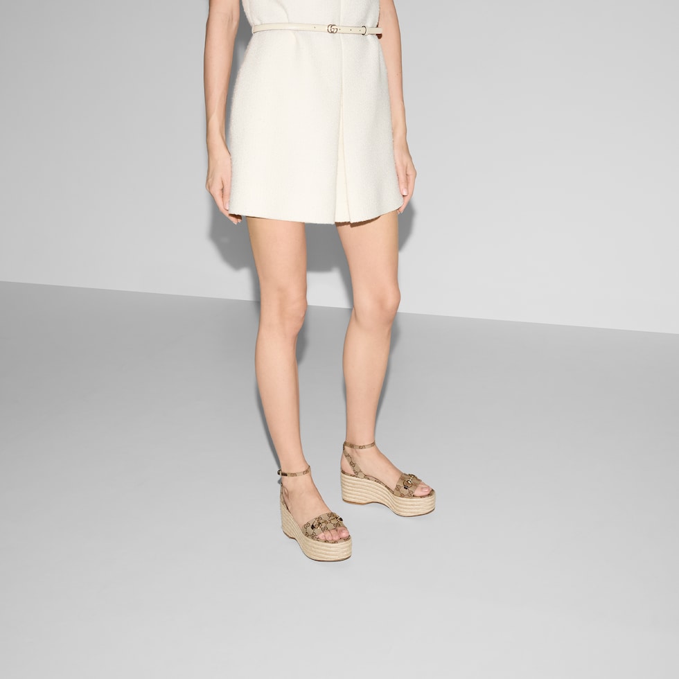 Women's espadrille with Horsebit in beige and dark brown