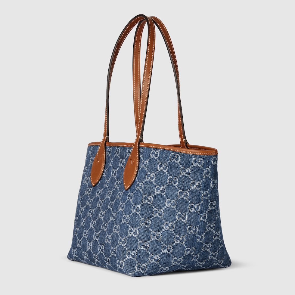 トートバッグ GUCCI Denim Totissima Reversibile Shopping Bag Gucci Totissima small tote bag in blue GG denim | GUCCI® US