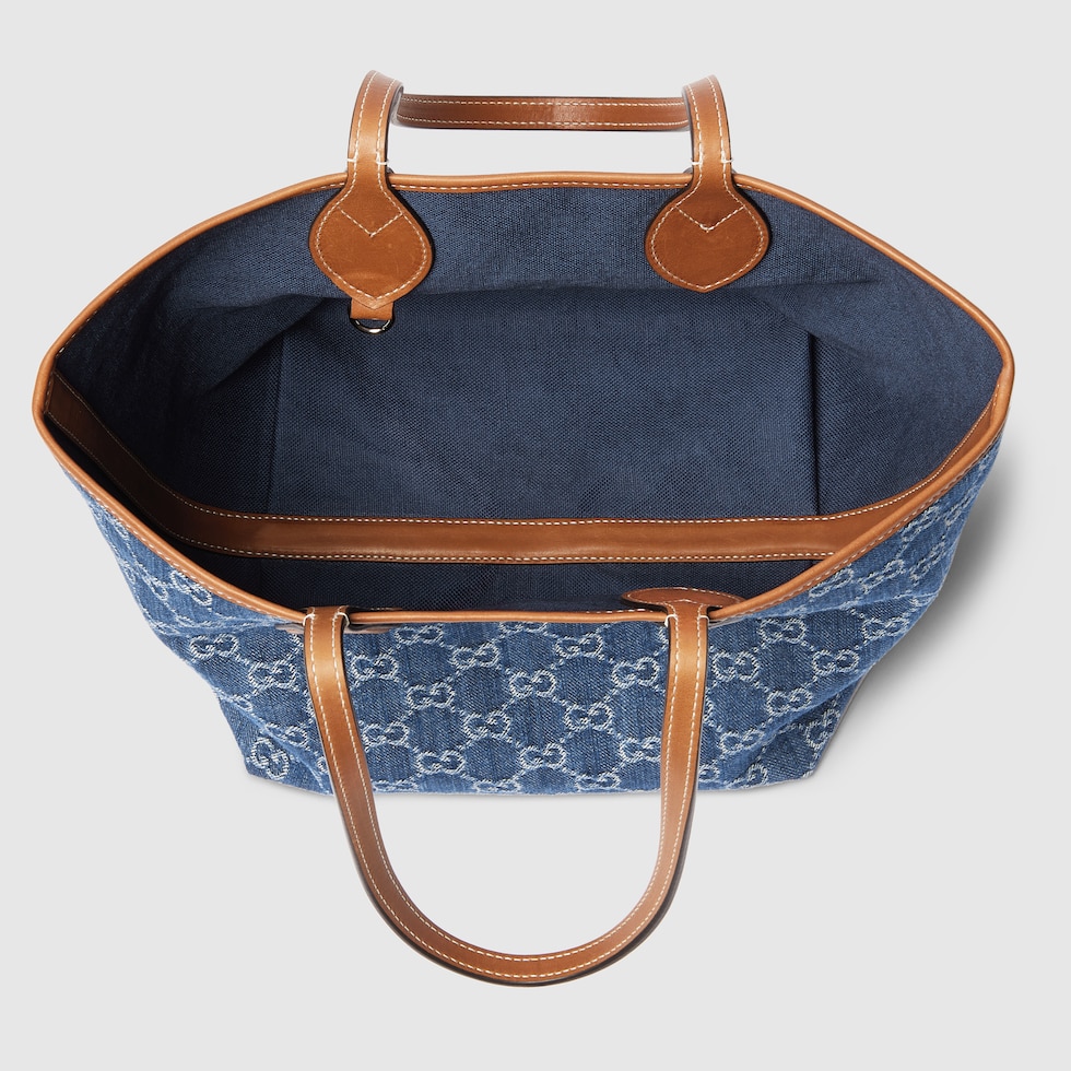 ◆GUCCI NEW◆Totissima トート ハンドバッグ/ Sapphire◆ Gucci Totissima large tote bag in blue and white GG denim