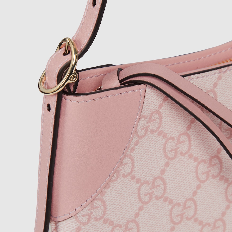 GG Emblem small shoulder bag in light pink coated fabric