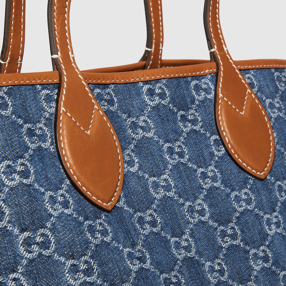 Gucci Totissima small tote bag in blue GG denim | GUCCI® US