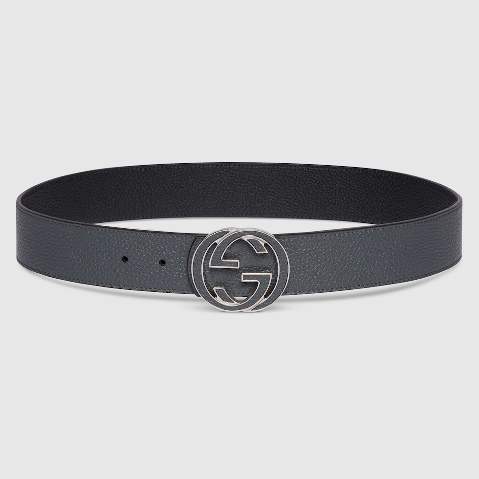 Reversible belt with Interlocking G buckle in grey and black
