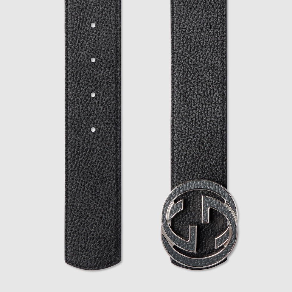 Reversible belt with Interlocking G buckle in grey and black