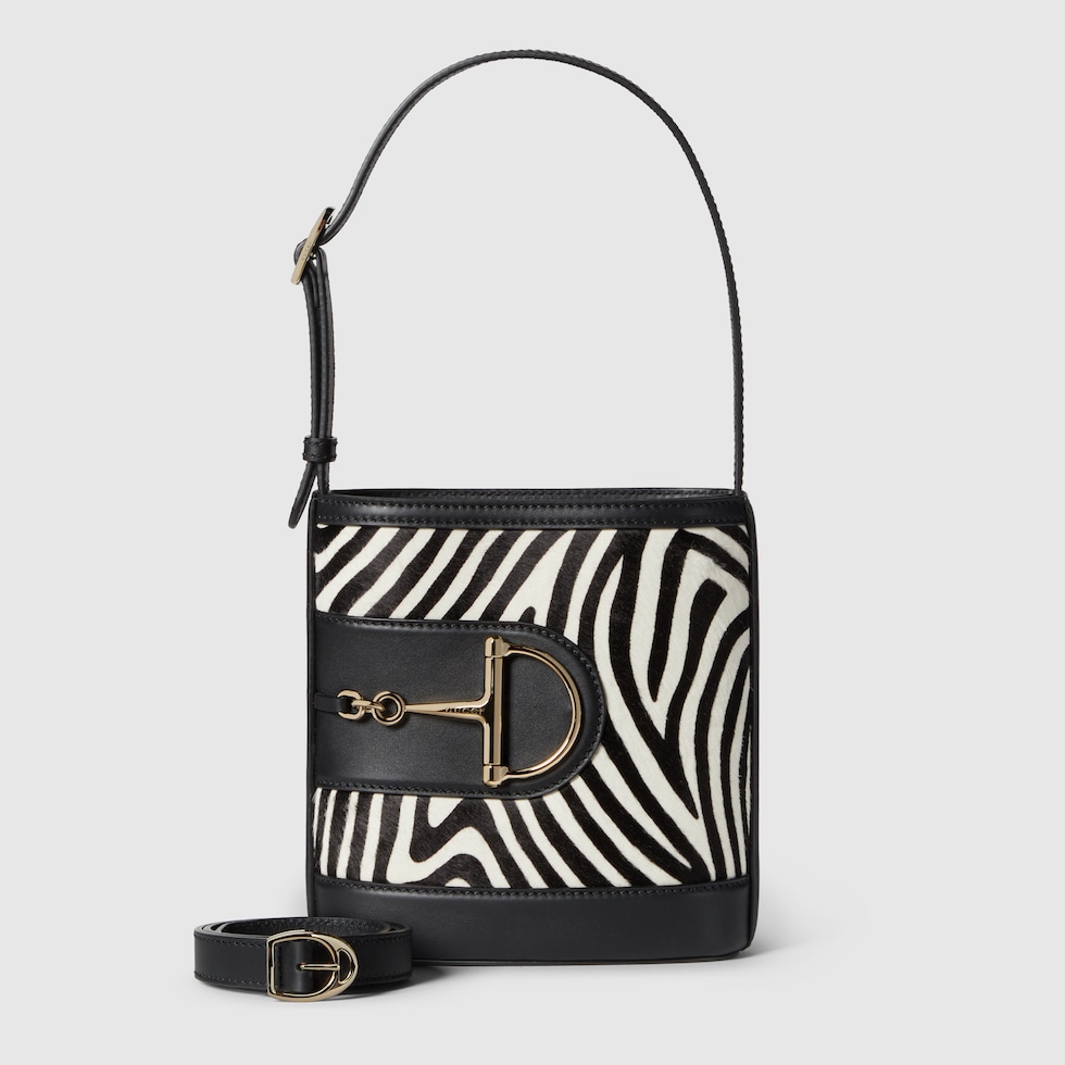 Gucci 73 small bucket bag in black and white calf hair