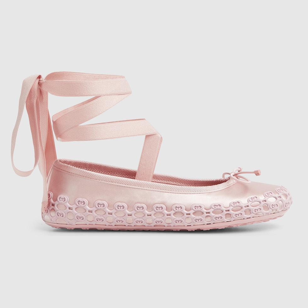 Gucci cub3d ballet flat in pink silk satin | GUCCI® US