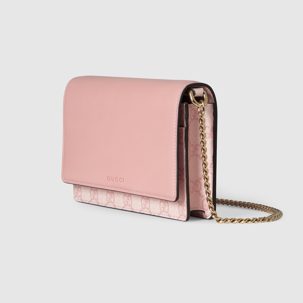 24AW new/GUCCI チェーン付きレザーウォレット Wallet Pink GUCCI GG Marmont Silver Chain Shoulder Wallet Pink Leather