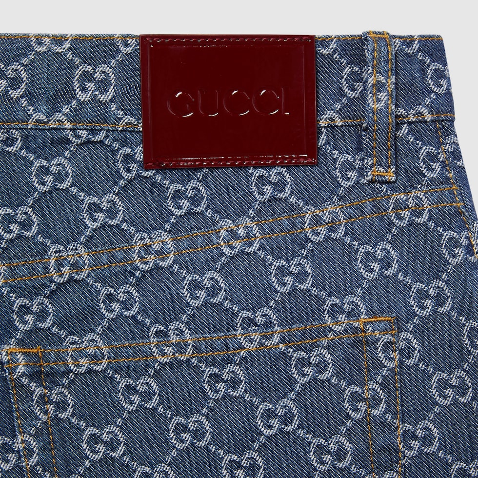 Low waist GG denim jacquard shorts in blue | GUCCI® US