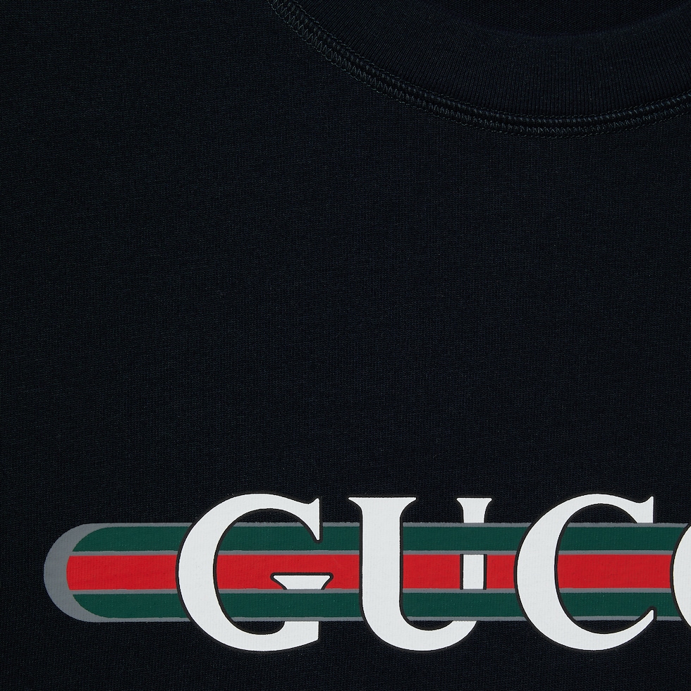 Cotton jersey T-shirt with print in dark blue | GUCCI® US