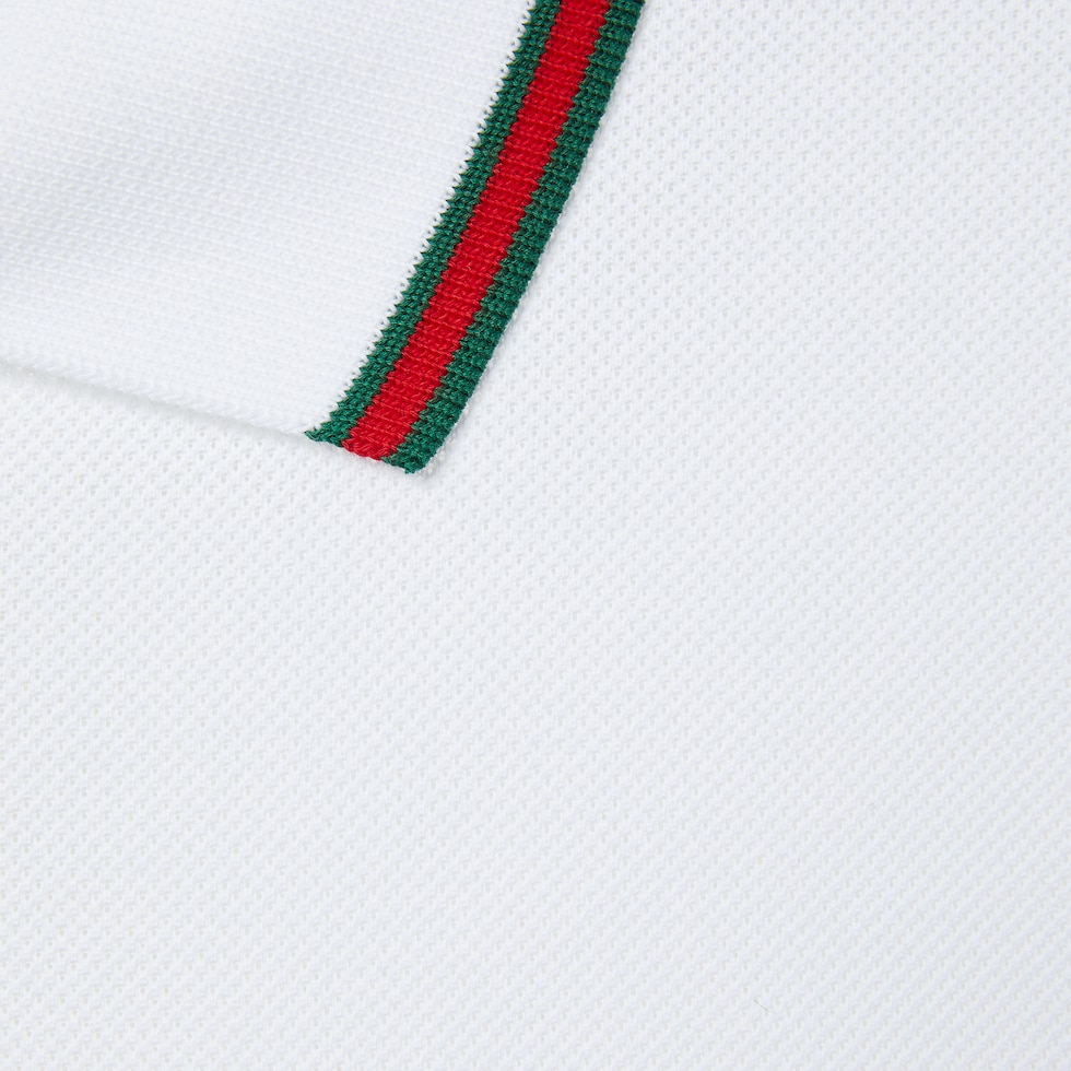 Cotton polo shirt with embroidery in off white | GUCCI® US Cotton polo shirt with embroidery in off white | GUCCI® US