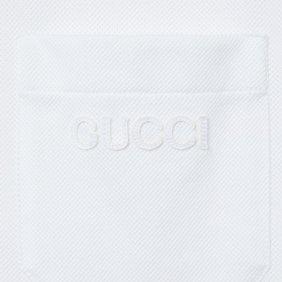 Cotton polo shirt with embroidery in off white | GUCCI® US