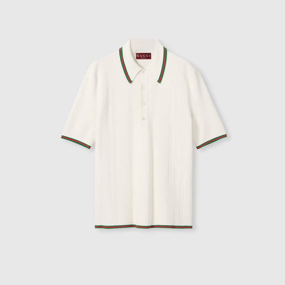Knit polo shirt with Web in white | GUCCI® US