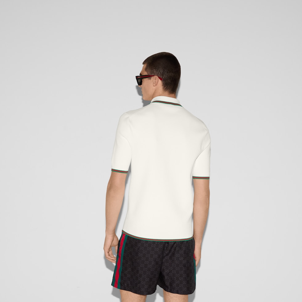 Knit polo shirt with Web in white | GUCCI® US