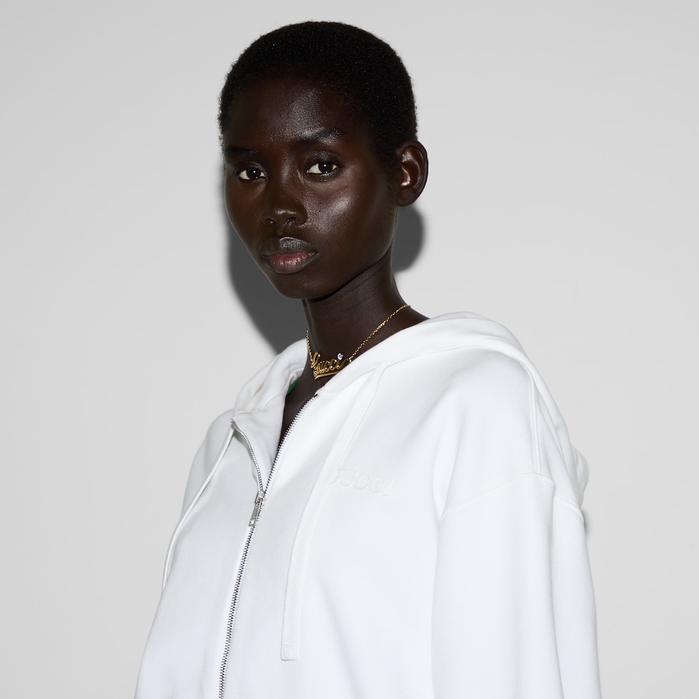 Cotton jersey sweatshirt with Web in white | GUCCI® US Cotton jersey sweatshirt with Web in white | GUCCI® US