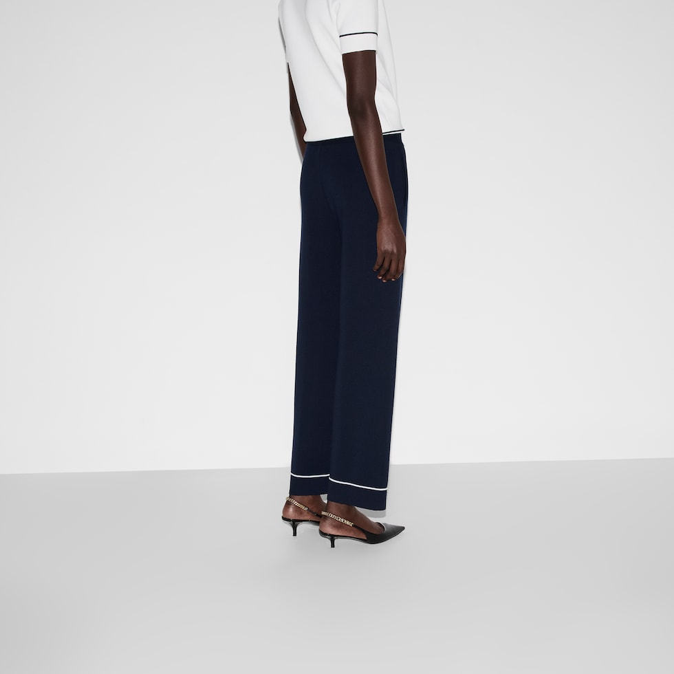 GUCCI グッチ　センタープレス　ウール　カシミヤ　パンツ　レディース Fine wool pants in navy | GUCCI® US