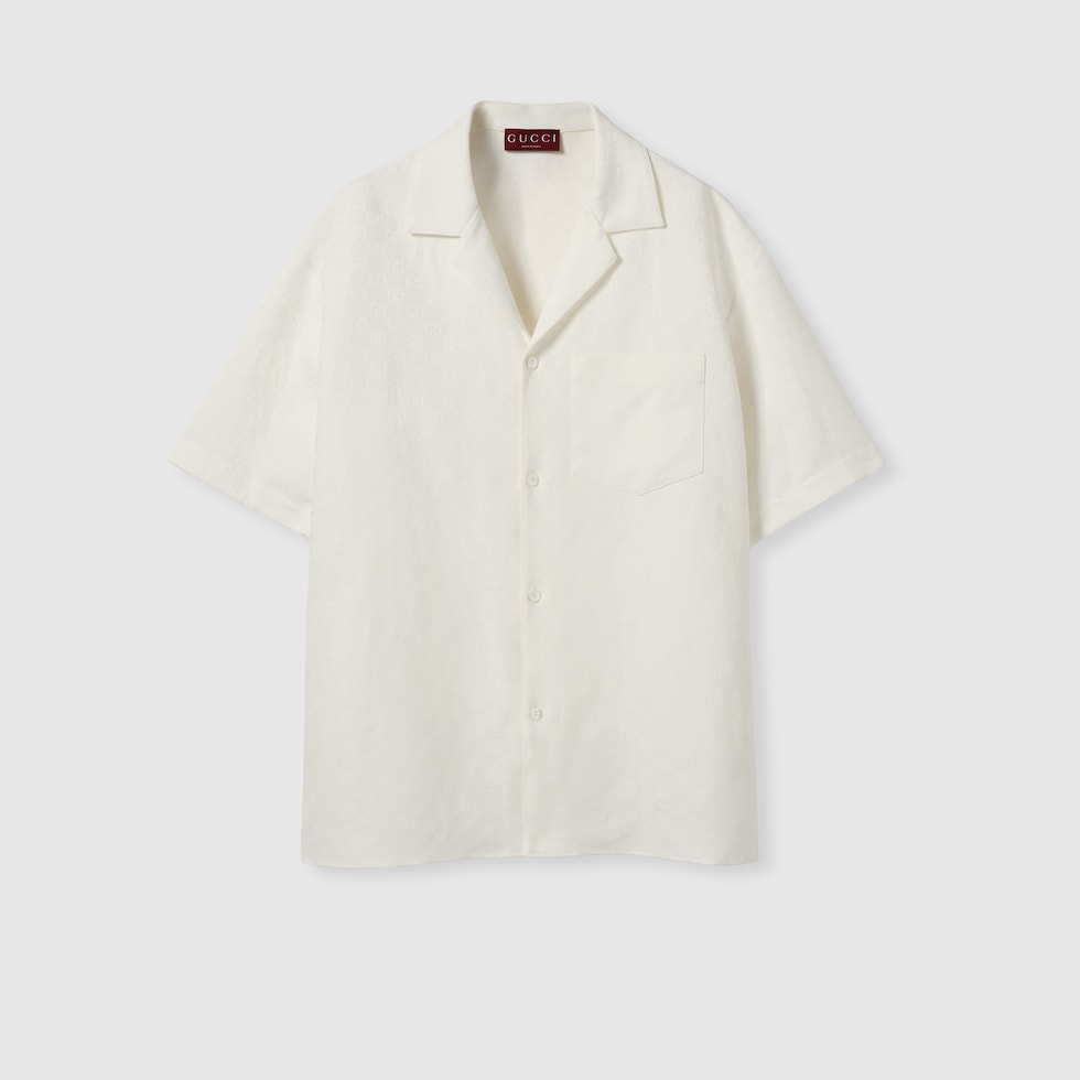 Linen blend GG canvas shirt in white | GUCCI® US Linen blend GG canvas shirt in white | GUCCI® US