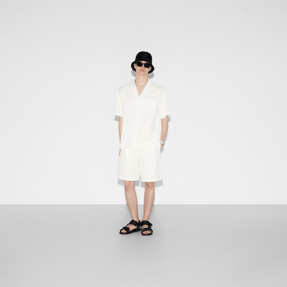 Linen blend GG canvas shirt in white | GUCCI® US Linen blend GG canvas shirt in white | GUCCI® US