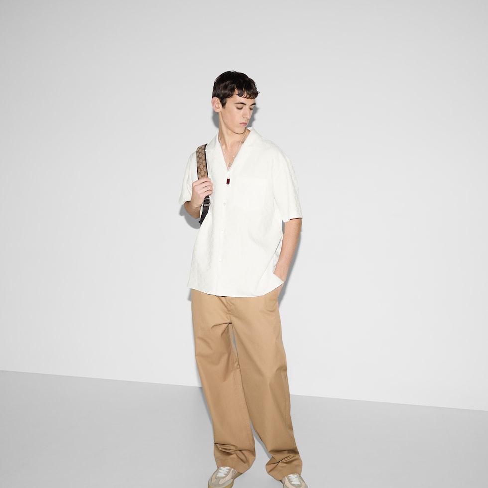 Linen blend GG canvas shirt in white | GUCCI® US Linen blend GG canvas shirt in white | GUCCI® US