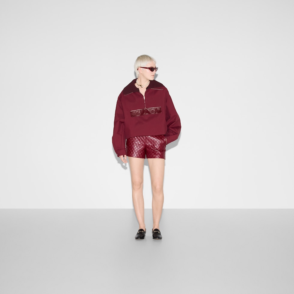 Embossed gabardine bomber jacket in rosso ancora red | GUCCI® US