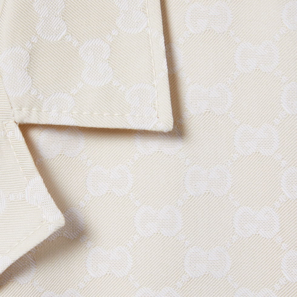 GG cotton gabardine jumpsuit in beige and white | GUCCI® NL