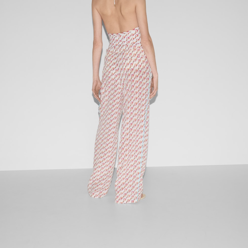 Printed silk pants in white and multicolor | GUCCI® US