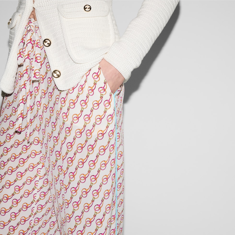 Printed silk pants in white and multicolor | GUCCI® US