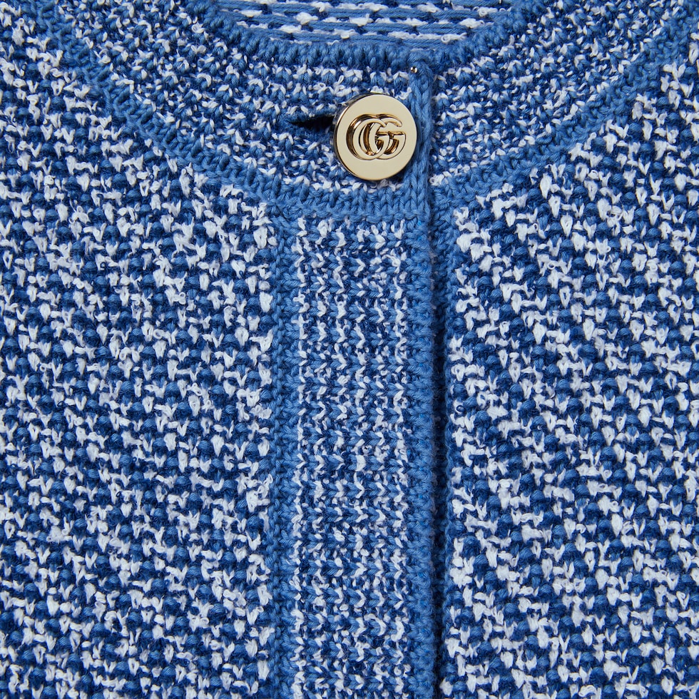 Fine cotton crewneck cardigan in light blue | GUCCI® US Fine cotton crewneck cardigan in light blue | GUCCI® US