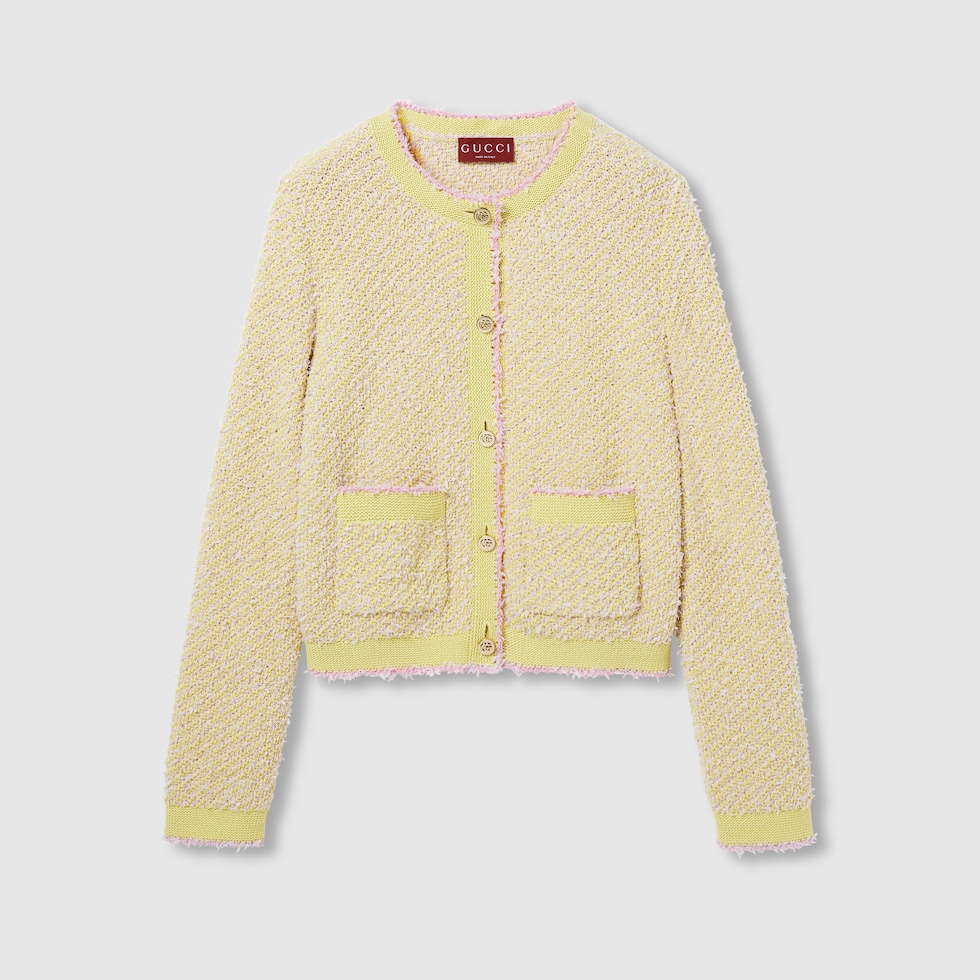 Cotton blend cardigan in yellow and lilac | GUCCI® US