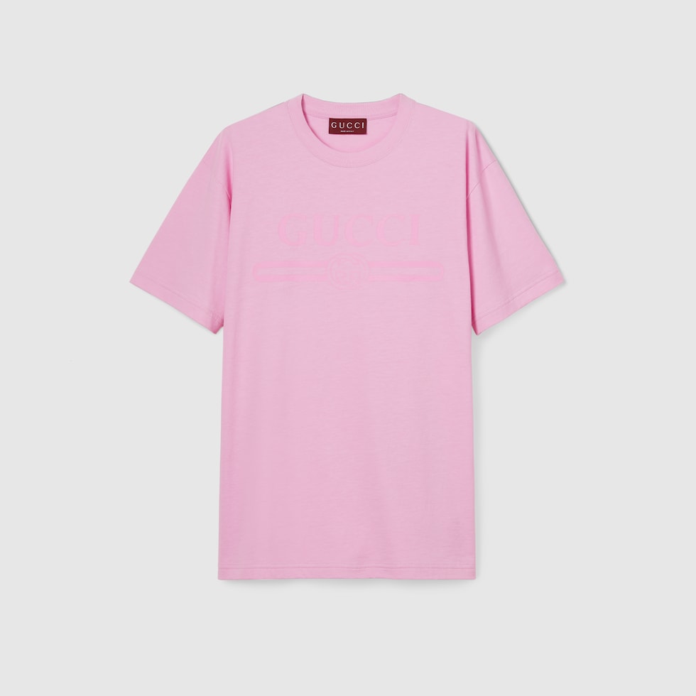 Printed cotton jersey T-shirt in pink | GUCCI® US Printed cotton jersey T-shirt in pink | GUCCI® US