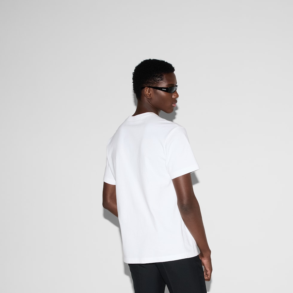Cotton jersey T-shirt with embroidery in white | GUCCI® CA