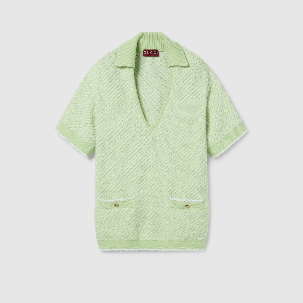 Cotton blend polo top in green and white | GUCCI® US