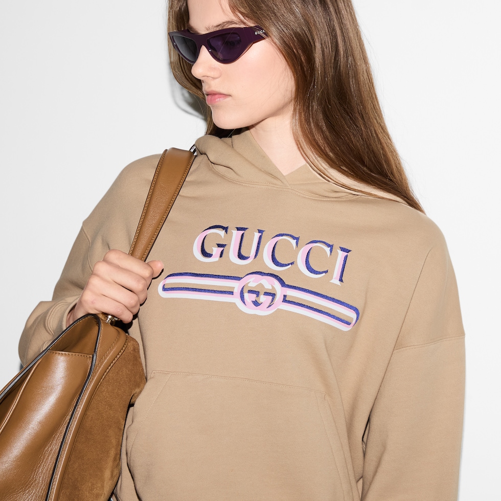 新品　GUCCI トレーナー Cotton hooded sweatshirt with print in camel | GUCCI® US