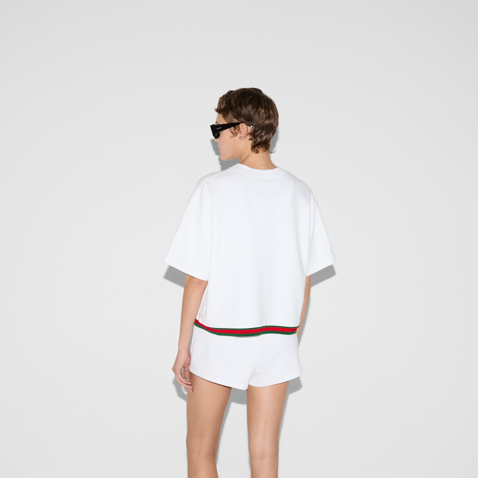 トップス GUCCI Cropped cotton jersey top with Web in white | GUCCI® SI