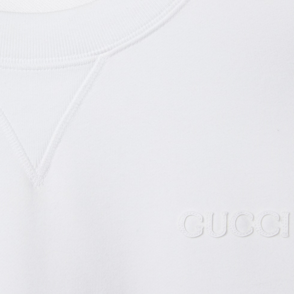 Cropped cotton jersey top with Web in white | GUCCI® SI