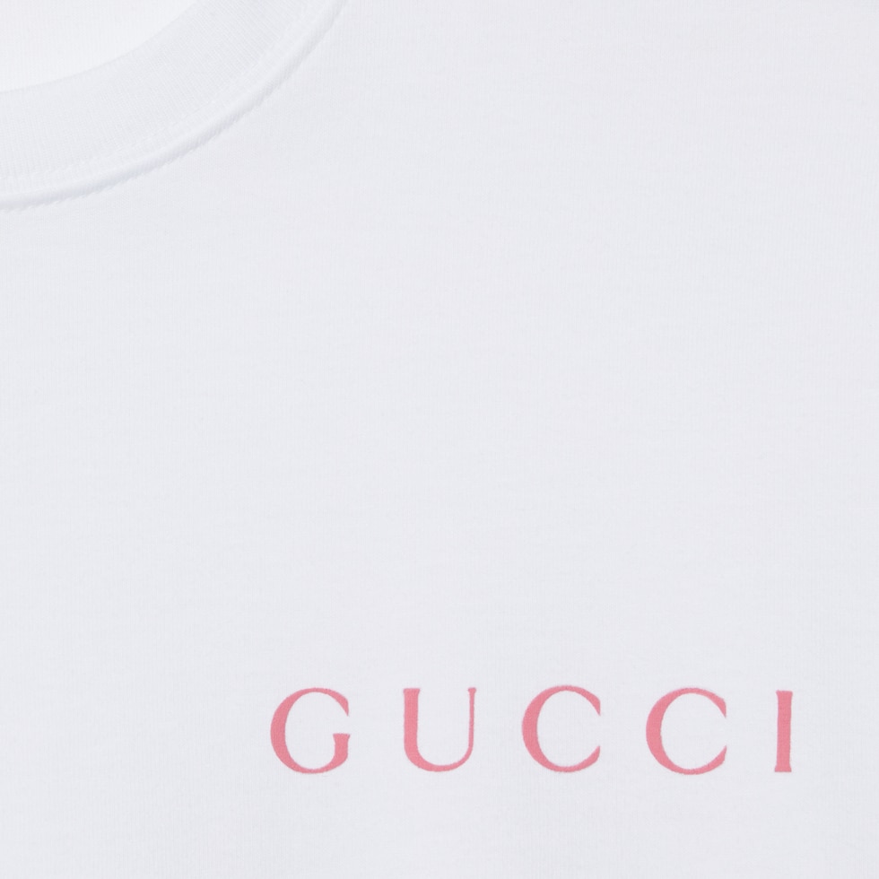 Gucci 25 Print Short Sleeve T-shirt Pink White Cotton