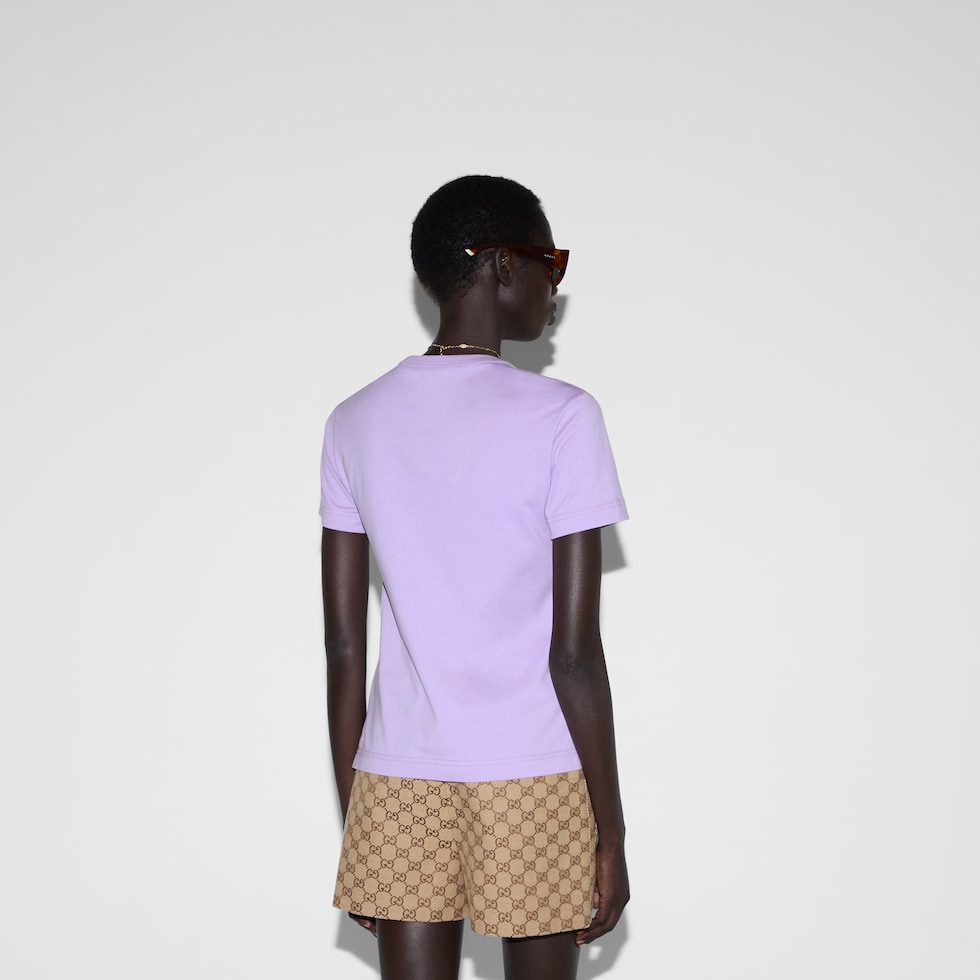 Jersey T-shirt with print in lilac | GUCCI® ZA