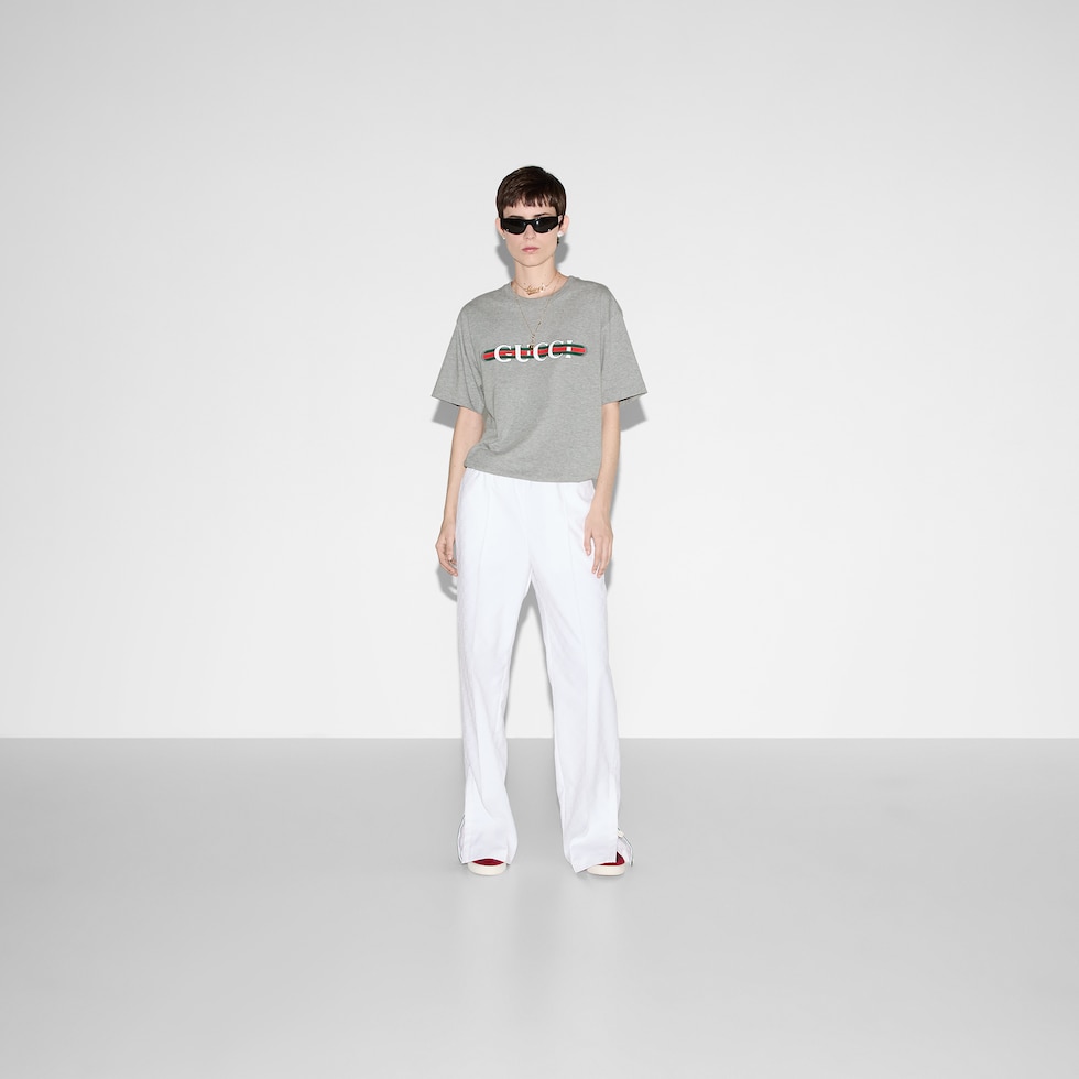 Cotton jersey T-shirt with print in grey | GUCCI® US