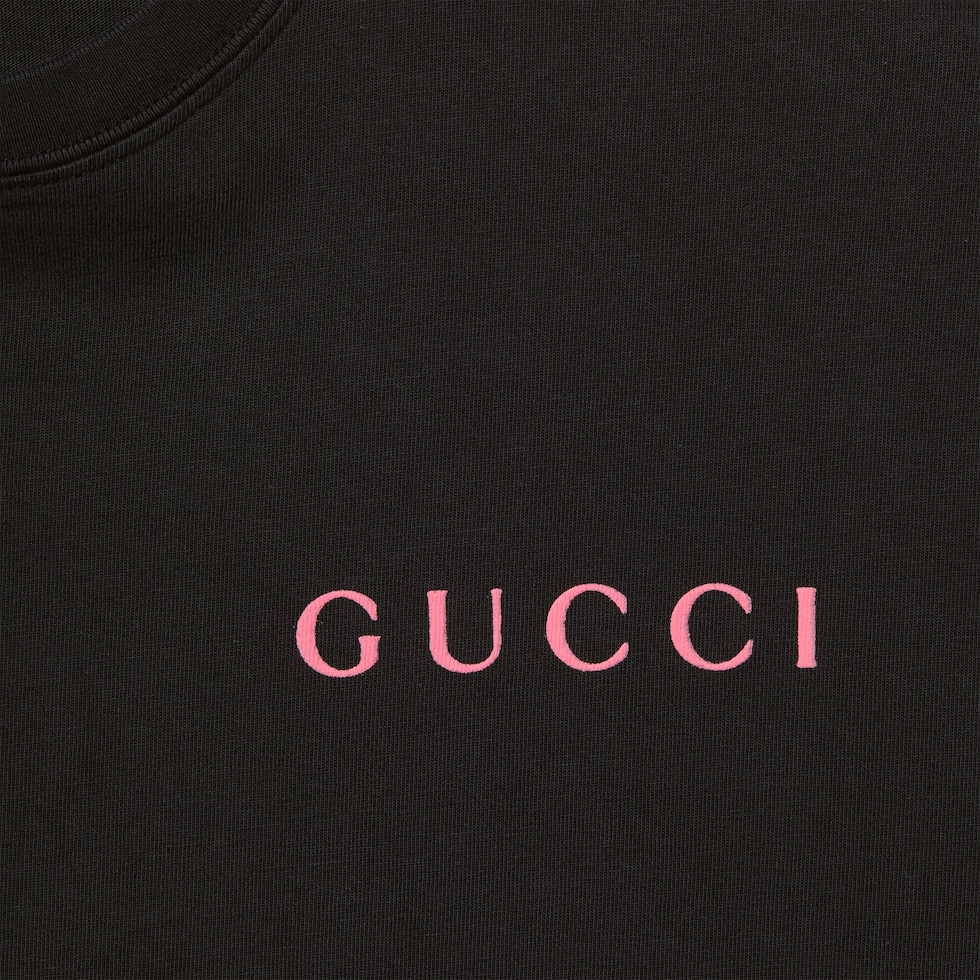 Oversize washed T-shirt with Gucci logo in white washed