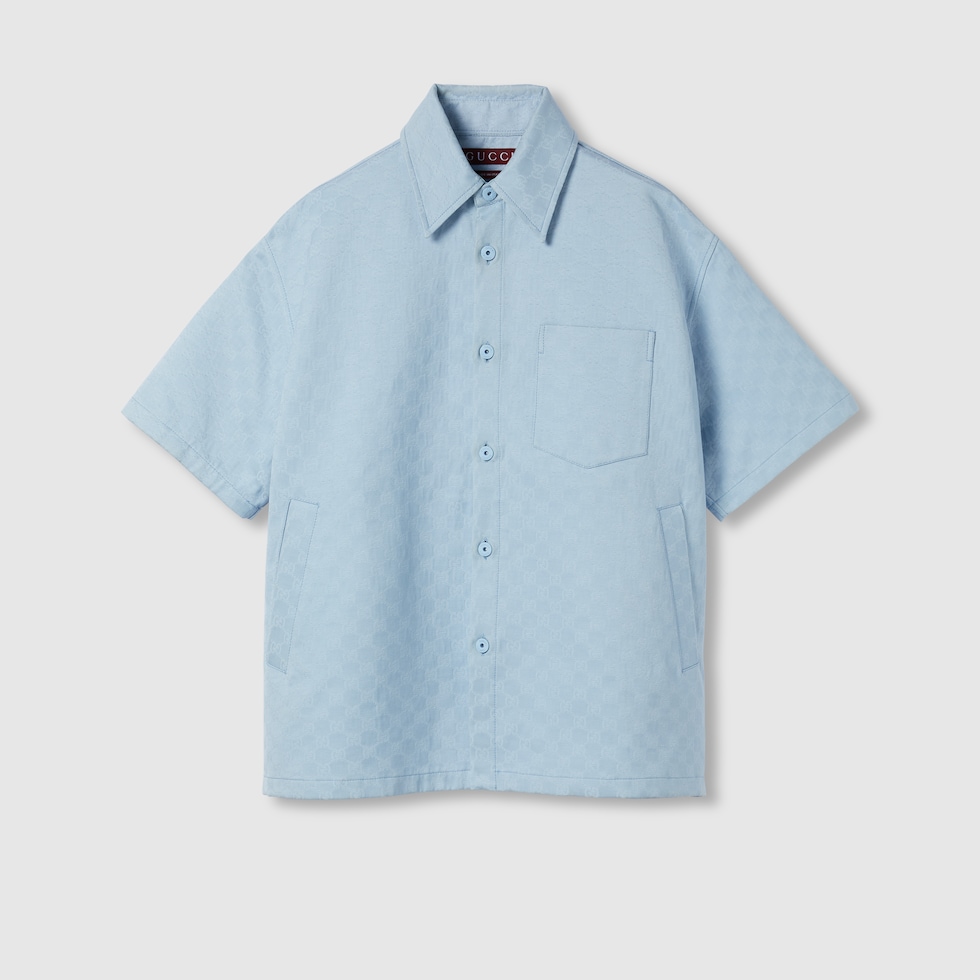 オーバーサイズ GGコットン シャツライトブルー | GUCCI公式 オーバーサイズ GGコットン シャツライトブルー | GUCCI公式